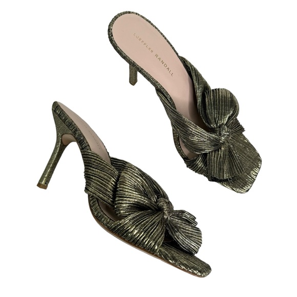 Loeffler Randall Claudia Heels Gold Textured Bow - Picture 1 of 8